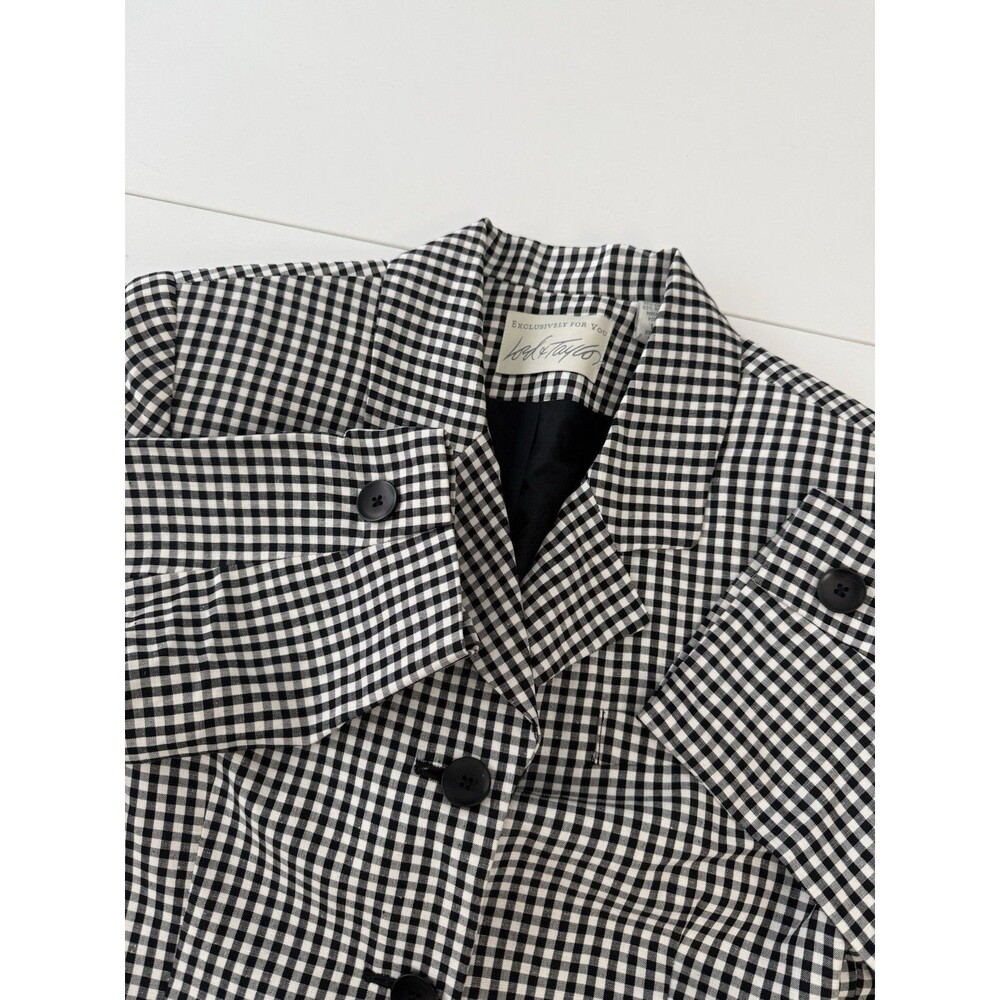 Vintage Lord & Taylor 3 button Blazer Size 10 black and white plaid linen blend